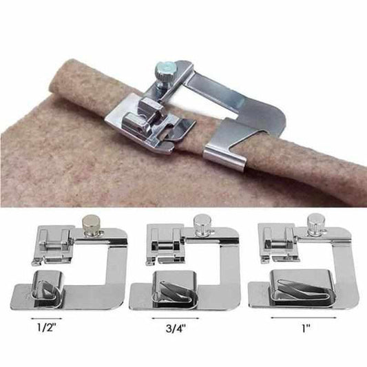 Wide Roll Hem Sewing Foot Set - 3 Stainless Steel Sizes for Perfect Hems – Compatible with Most Household Sewing Machines-1