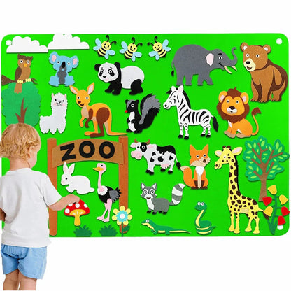 Wonderwild filcová tabuľa – kreatívna sada na učenie zvierat pre deti so 50 nálepkami