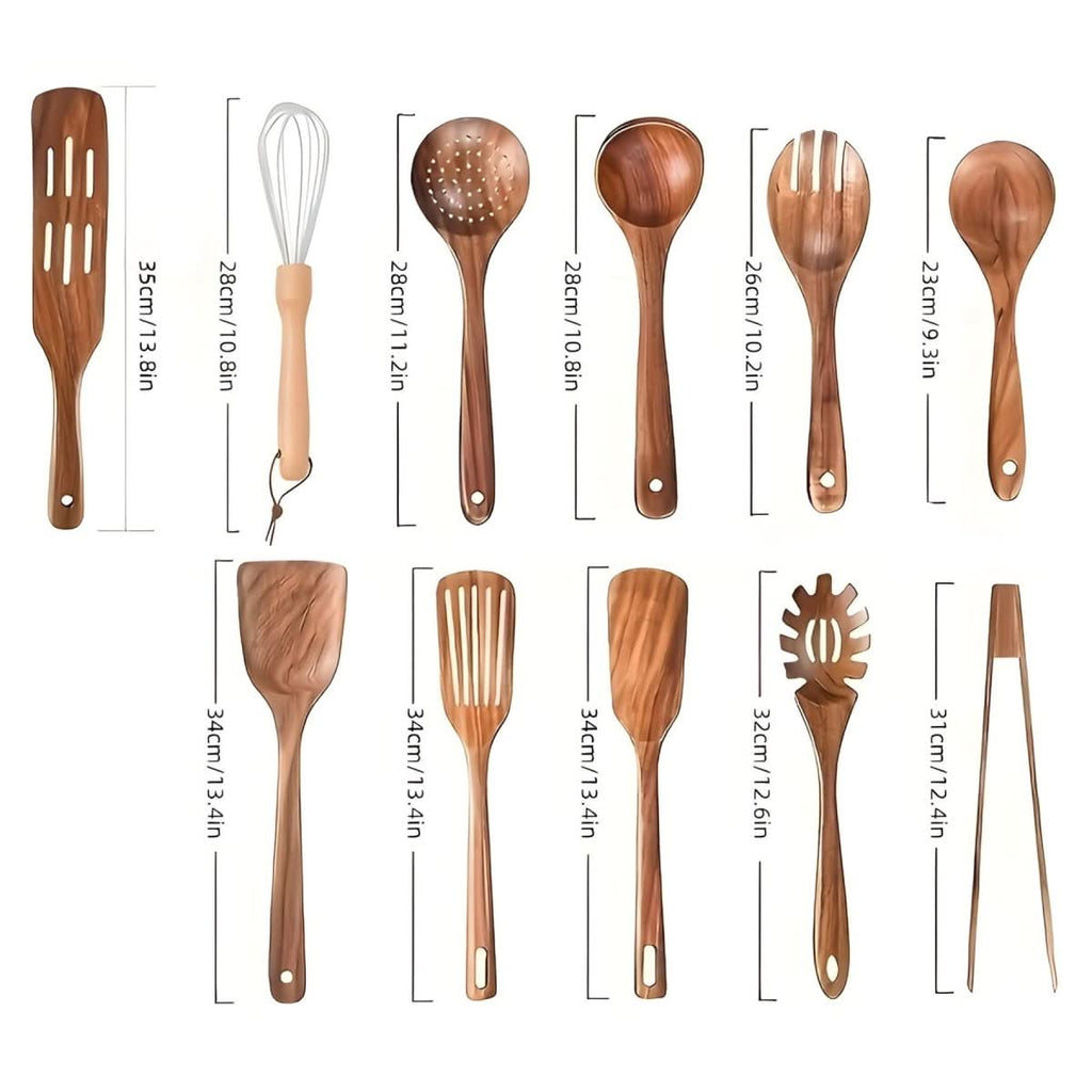 WoodChef 11-Piece Heat-Resistant Wooden Kitchen Utensils Set for Non-Stick Cookware 3