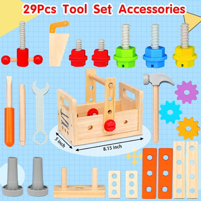 Woodcraft Kids Toolbox - Ensemble de 29 pièces en bois pour le jeu créatif et le développement des compétences