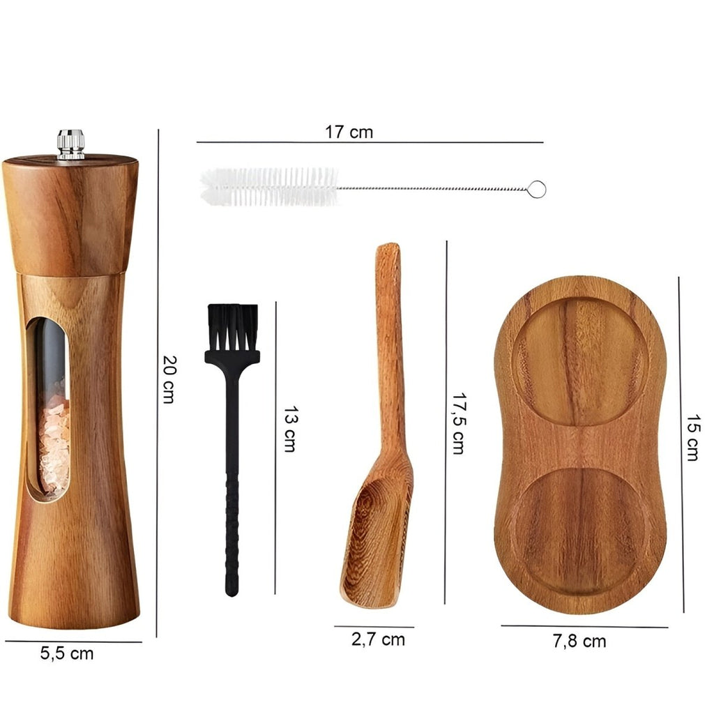 Elegant Wooden Salt and Pepper Mills Set - Adjustable Grinder with Acrylic Window 5