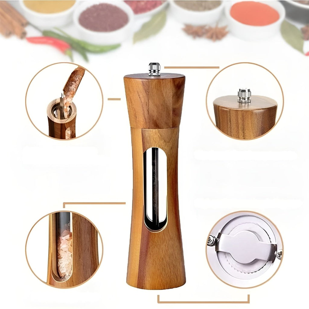 Elegant Wooden Salt and Pepper Mills Set - Adjustable Grinder with Acrylic Window 8