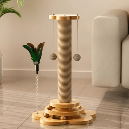 WOODPOUNCE – Gioco per Gatti in Legno Naturale per Gioco Attivo e Protezione dei Mobili