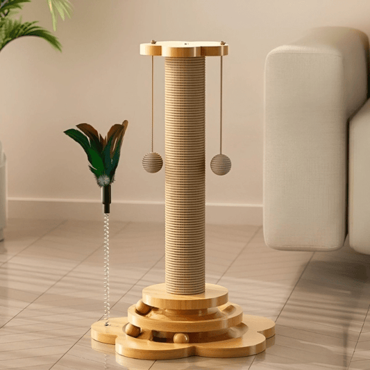WOODPOUNCE – Gioco per Gatti in Legno Naturale per Gioco Attivo e Protezione dei Mobili