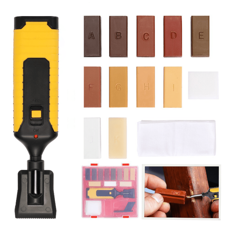 Wooden Floor Repair Kit with Meltable Wax and Heat Pen – 11 Color Options for Seamless Restoration and Easy Use-1