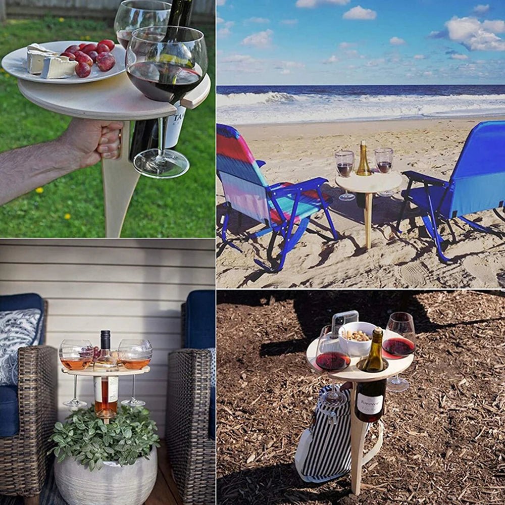 VINETRIP – Portable Wooden Wine Table Folding Outdoor Glass Holder for Picnics & Camping 5