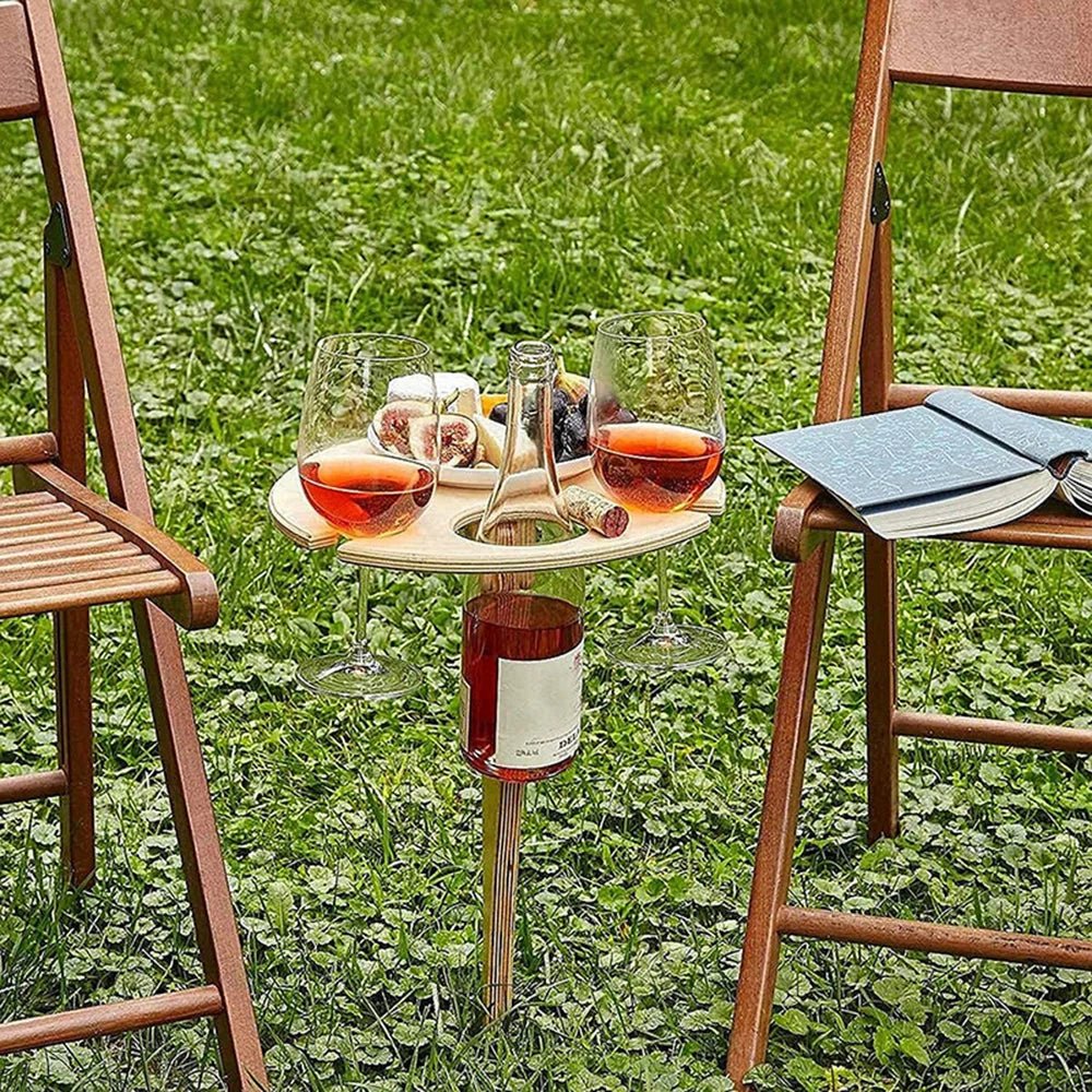 VINETRIP – Portable Wooden Wine Table Folding Outdoor Glass Holder for Picnics & Camping 1
