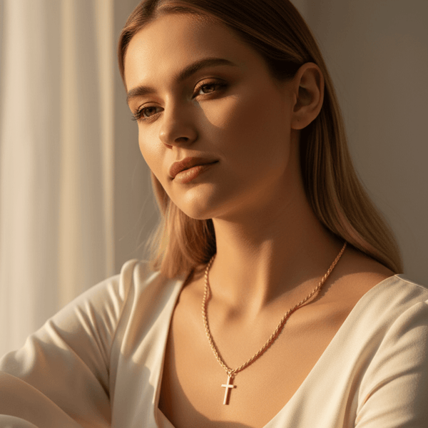 Woven Faith Gold and Silver Cross Necklace