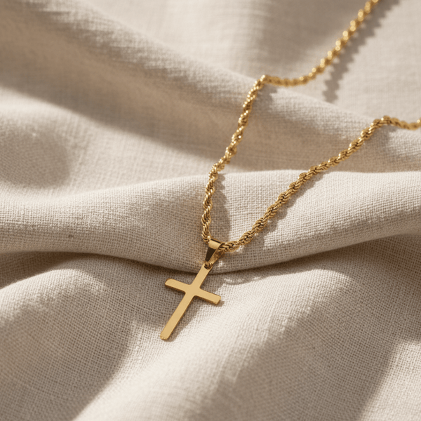 Woven Faith Gold and Silver Cross Necklace