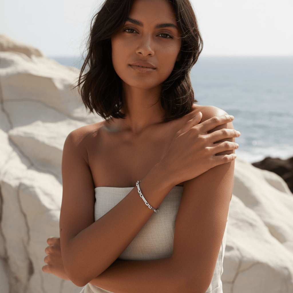 Pulsera de cadena de plata y oro Onda Armoniosa