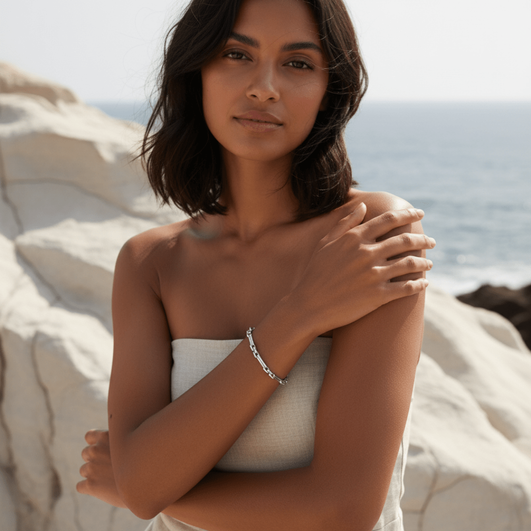 Pulsera de cadena de plata y oro Onda Armoniosa